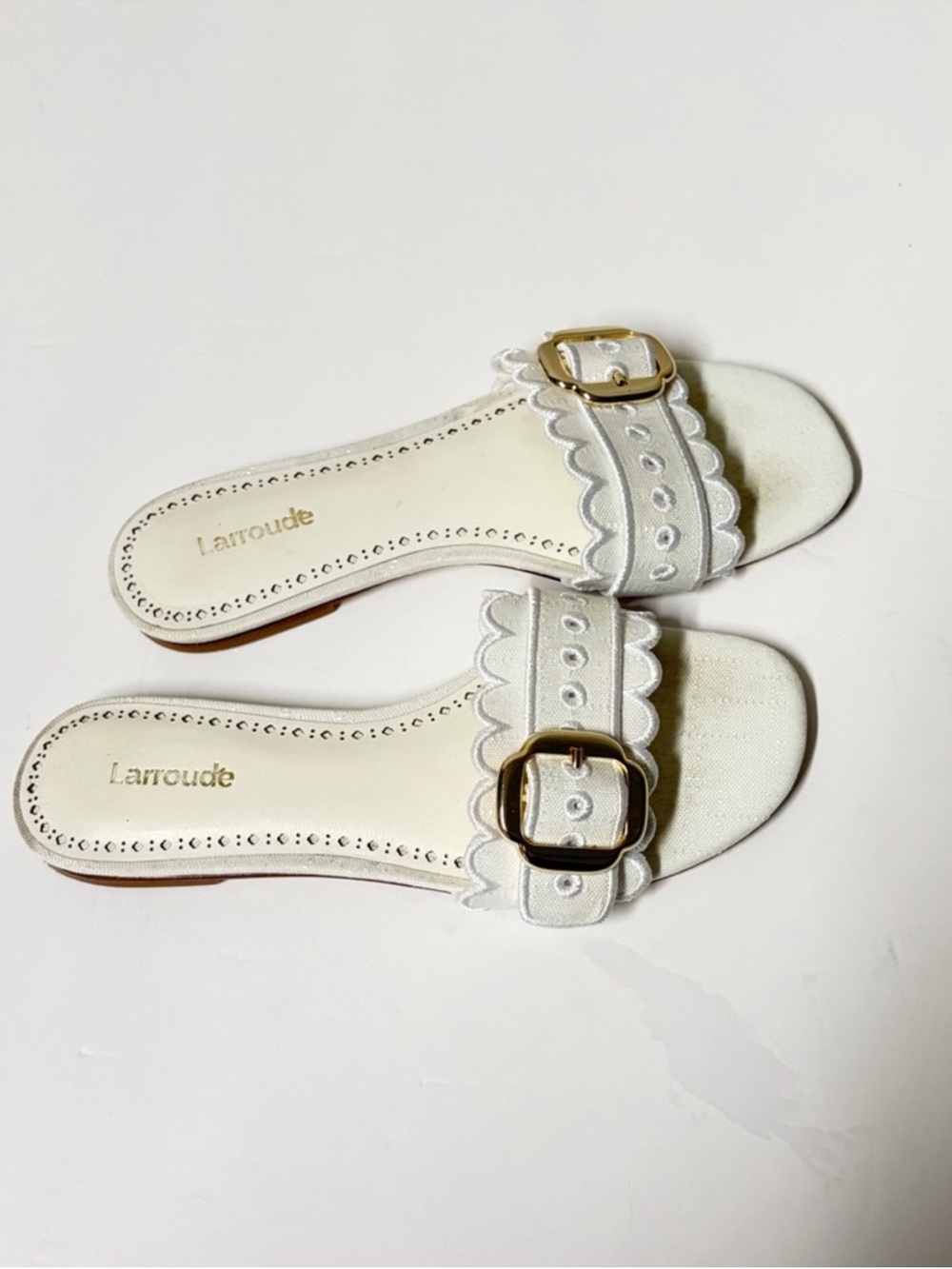 Larroude Ivy Broderie Flat Slide Sandals